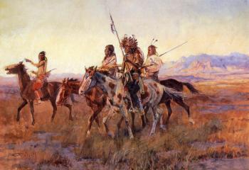 Charles Marion Russell : Four Mounted Indians